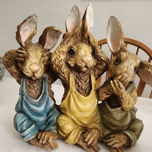 Charming Trio of Rabbit Figurines in Blue, Yellow, and Green